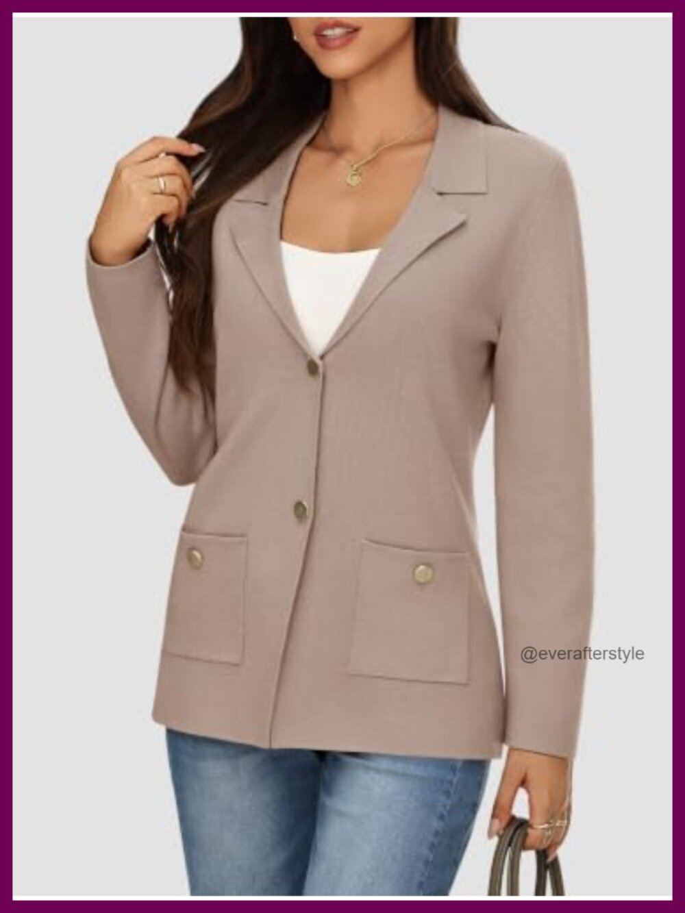 Knit Sweater Blazer Long Sleeve Gold Button Business Casual Cardigan - Picture 2 of 6